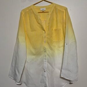 Fyve yellow and white striped ombré blouse with roll-tab sleeves XL